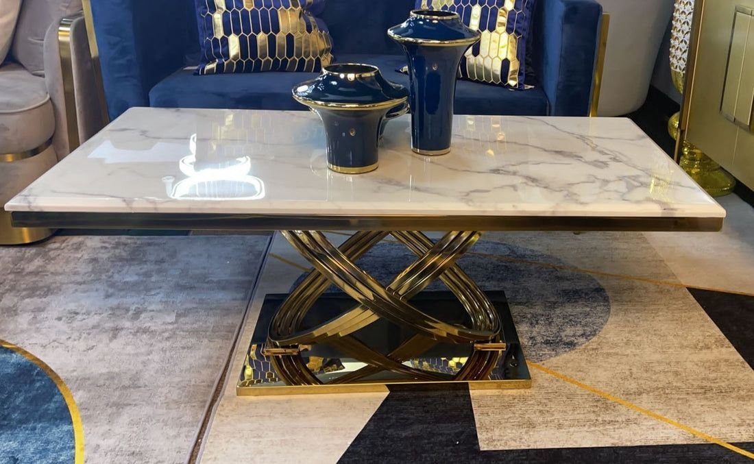 ROSDORF PARK GOLD WHITE MARBLE TOP COFFEE TABLE