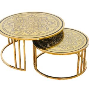GEOMETRIC STYLE LUXURY DIAMOND MIRROR TOP COFFEE TABLE SET