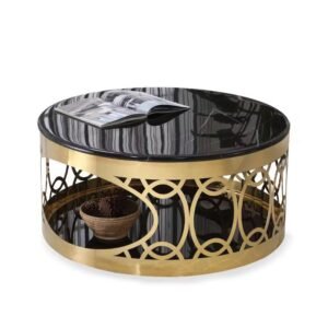 ROUND MAILAI BLACK MARBLE TOP GOLD